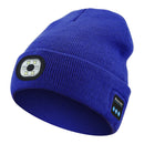 Blue Wireless Bluetooth Beanie Hat with USB Rechargeable LED Headlight - Unisex Knit Cap for Running & Camping - RnR Galore