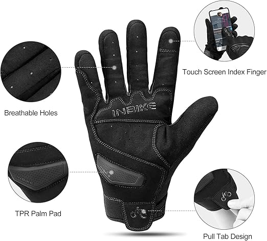 Breathable Mesh Motorcycle Gloves Touchscreen with TPR Palm Pad Hard Knuckle - Black - XLarge - RnR Galore