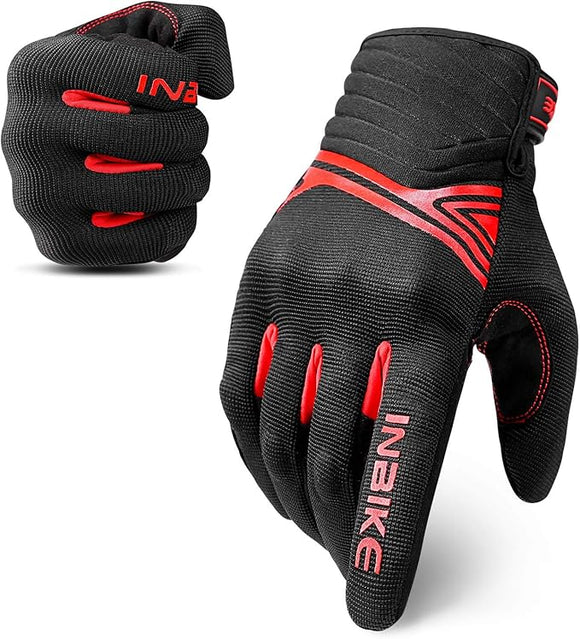 Breathable Mesh Motorcycle Gloves Touchscreen with TPR Palm Pad Hard Knuckle - Red - Large - RnR Galore
