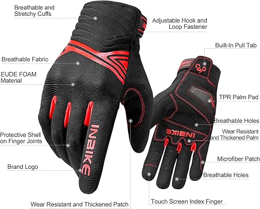Breathable Mesh Motorcycle Gloves Touchscreen with TPR Palm Pad Hard Knuckle - Red - XLarge - RnR Galore