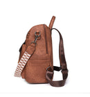 Brown Chic Women's PU Leather Convertible Backpack - Anti - Theft Design, Multi - Pocket Shoulder Bag with Tassel - RnR Galore