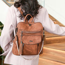 Brown Chic Women's PU Leather Convertible Backpack - Anti - Theft Design, Multi - Pocket Shoulder Bag with Tassel - RnR Galore
