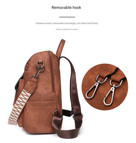 Brown Chic Women's PU Leather Convertible Backpack - Anti - Theft Design, Multi - Pocket Shoulder Bag with Tassel - RnR Galore