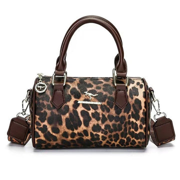 Brown leopard print Stylish PU Leather Boston Bag - Elegant Retro Single Shoulder Crossbody Handbag for Women - RnR Galore