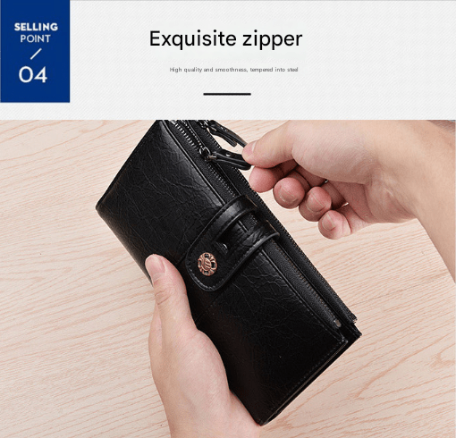 Brown Men's Vintage PU Leather Long Wallet - High Capacity Dual Zipper Clutch with Phone & Card Slots - RnR Galore