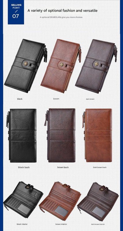 Brown Men's Vintage PU Leather Long Wallet - High Capacity Dual Zipper Clutch with Phone & Card Slots - RnR Galore