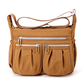 Brown Multi - Pocket Lightweight Nylon Crossbody Bag – Stylish, Functional, and Spacious Shoulder Bag for Women - RnR Galore