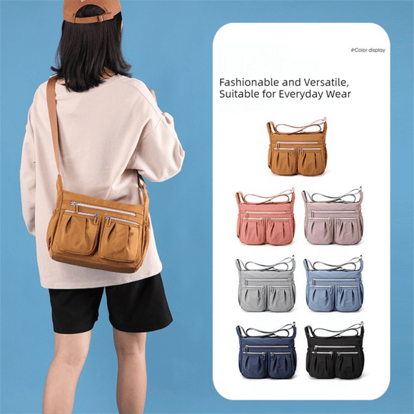 Brown Multi - Pocket Lightweight Nylon Crossbody Bag – Stylish, Functional, and Spacious Shoulder Bag for Women - RnR Galore
