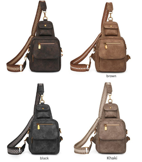Brown Stylish PU Leather Sling Crossbody Bag for Women - Multi - Pocket Chest Pack with Adjustable Wide Strap - RnR Galore