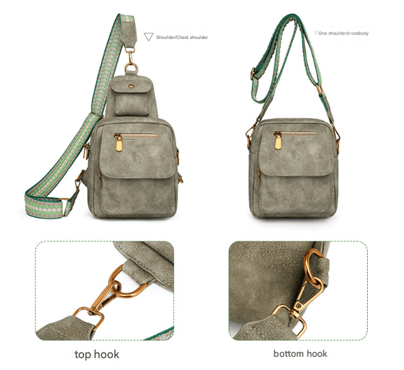 Brown Stylish PU Leather Sling Crossbody Bag for Women - Multi - Pocket Chest Pack with Adjustable Wide Strap - RnR Galore