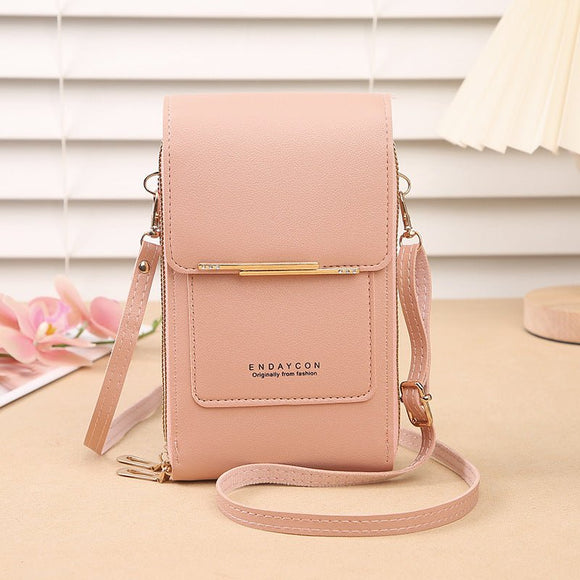 Brown Women's Cute Mini PU Leather Crossbody Phone Bag (19x12x4cm) - Touch Screen Window, Vertical Style - RnR Galore