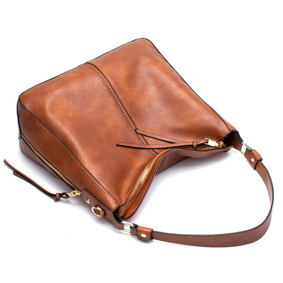 Brown Womens Soft PU Leather Hobo Bag - Large Casual Tote Handbag with Adjustable Crossbody Strap - RnR Galore