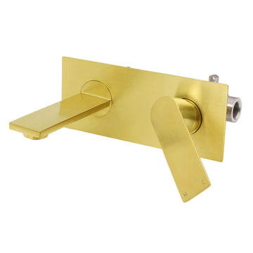 Brushed Gold Cubic Square Wall Mount Basin Mixer Laundry Tap Spout Vanity Faucet - RnR Galore