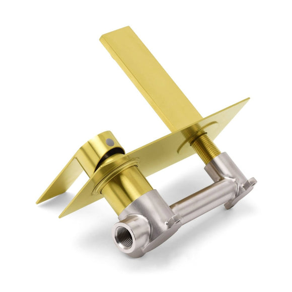 Brushed Gold Cubic Square Wall Mount Basin Mixer Laundry Tap Spout Vanity Faucet - RnR Galore