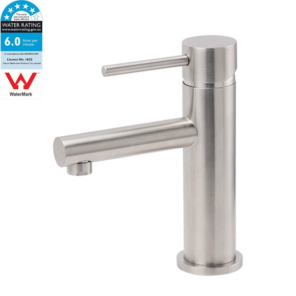 Brushed Nickel Basic Round Bathroom Basin Mixer Laundry Vanity Sink Faucet Tap - RnR Galore