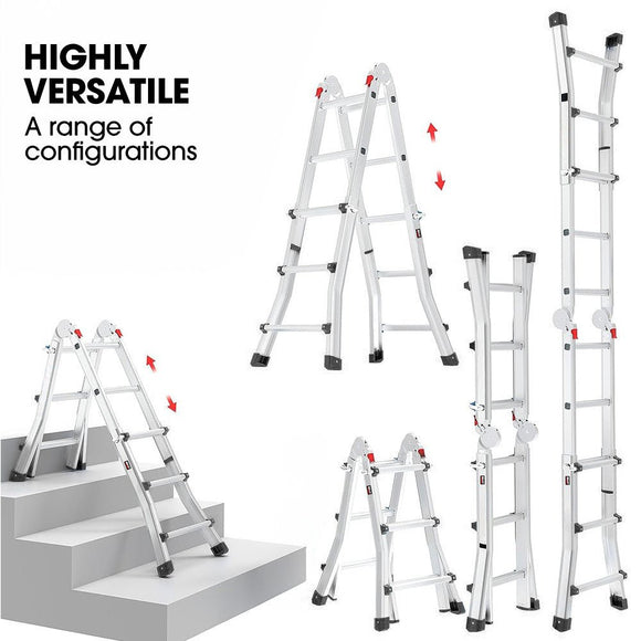 Bullet 2.9m Folding Aluminium Multipurpose Ladder, w/ Workshelf Platform, Spring Assisted Rapid Safety Lock Adjusters - RnR Galore