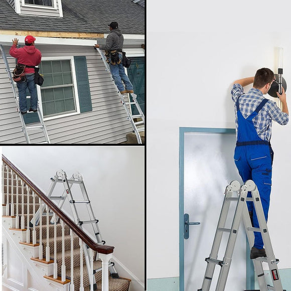 Bullet 4m Folding Aluminium Multipurpose Ladder, w/ Workshelf Platform, Spring Assisted Rapid Safety Lock Adjusters - RnR Galore