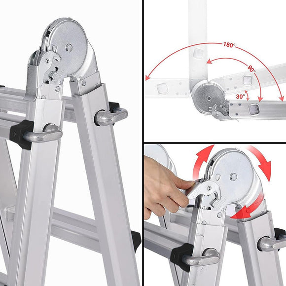 Bullet 4m Folding Aluminium Multipurpose Ladder, w/ Workshelf Platform, Spring Assisted Rapid Safety Lock Adjusters - RnR Galore