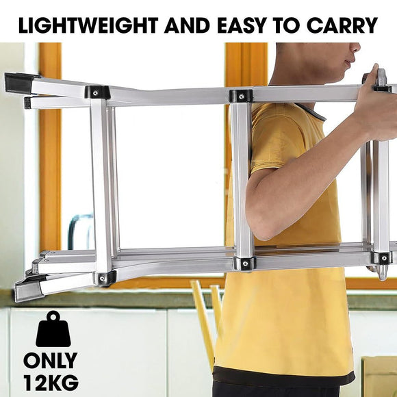 Bullet 4m Folding Aluminium Multipurpose Ladder, w/ Workshelf Platform, Spring Assisted Rapid Safety Lock Adjusters - RnR Galore