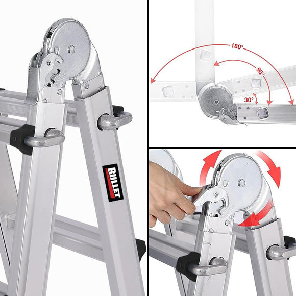 Bullet 5.1m Folding Aluminium Multipurpose Ladder, w/ Workshelf Platform, Spring Assisted Rapid Safety Lock Adjusters - RnR Galore