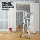 Bullet 5.1m Folding Aluminium Multipurpose Ladder, w/ Workshelf Platform, Spring Assisted Rapid Safety Lock Adjusters - RnR Galore