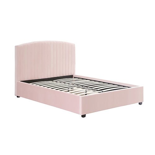 Camelia King Single Size Bed Frame Pink Velvet Upholstery High Headboard Quality Slats Metal Structure - RnR Galore