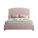 Camelia Queen Size Bed Frame Pink Velvet Upholstery High Headboard Quality Slats Metal Structure - RnR Galore