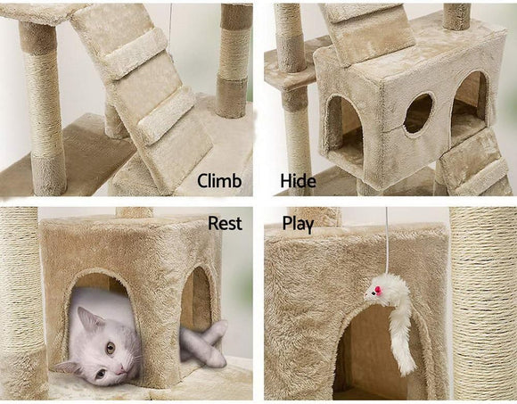 CARLA HOME 180cm Cat Tree Tower for Indoor Cats with Dual Condos, Plush Perches, Sisal Scratching Posts & Ramps for Kittens & Adult Cats (Beige) - RnR Galore