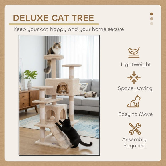 CARLA HOME 180cm Cat Tree Tower for Indoor Cats with Plush Perches, Dual Condos, Natural Sisal Scratching Posts & Ramp for Kittens & Adult Cats (Beige) - RnR Galore
