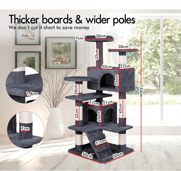 CARLA HOME 180cm Cat Tree Tower for Indoor Cats with Plush Perches, Dual Condos, Natural Sisal Scratching Posts & Ramp for Kittens & Adult Cats (Dark Grey) - RnR Galore