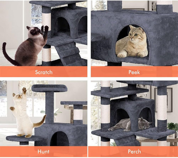CARLA HOME 180cm Cat Tree Tower for Indoor Cats with Plush Perches, Dual Condos, Natural Sisal Scratching Posts & Ramp for Kittens & Adult Cats (Dark Grey) - RnR Galore