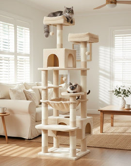 CARLA HOME 180cm Cat Tree Tower for Indoor Cats with Plush Perches, Dual Condos, Natural Sisal Scratching Posts & Ramps for Kittens & Adult Cats (Beige) - RnR Galore