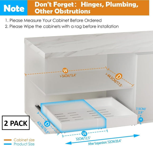 CARLA HOME 2 Pack Pull Out Cabinet Organizer Expandable for Cabinets with Adjustable Slide Out Shelves and Easy Installation (White) - RnR Galore