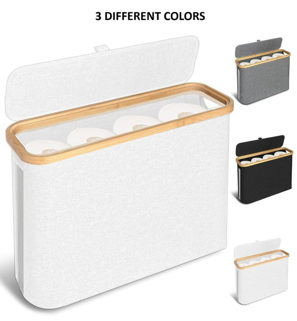 CARLA HOME 2 pack Toilet Paper Storage Basket Holds Up to 12 Rolls with Bamboo Lid and Handle for RV Closet (Grey) - RnR Galore