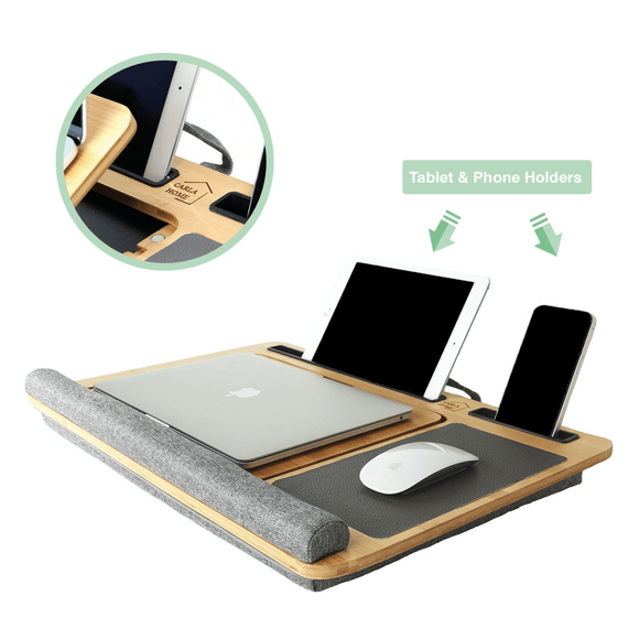 CARLA HOME Bamboo Laptop Lap Desk with Cushion and Angle Adjustable for Office and Home - RnR Galore