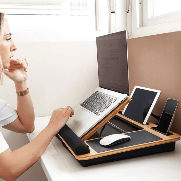 CARLA HOME Bamboo Laptop Lap Desk with Cushion, Angle Adjustable and Sleeve Case Bag for Office and Home - RnR Galore