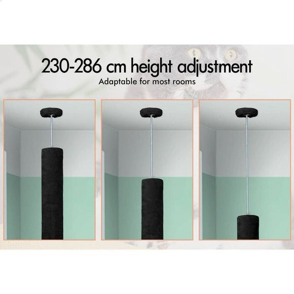 CARLA HOME Floor to Ceiling Cat Tree Tower with Adjustable Height 230 - 286cm for Indoor Cats (Black) - RnR Galore