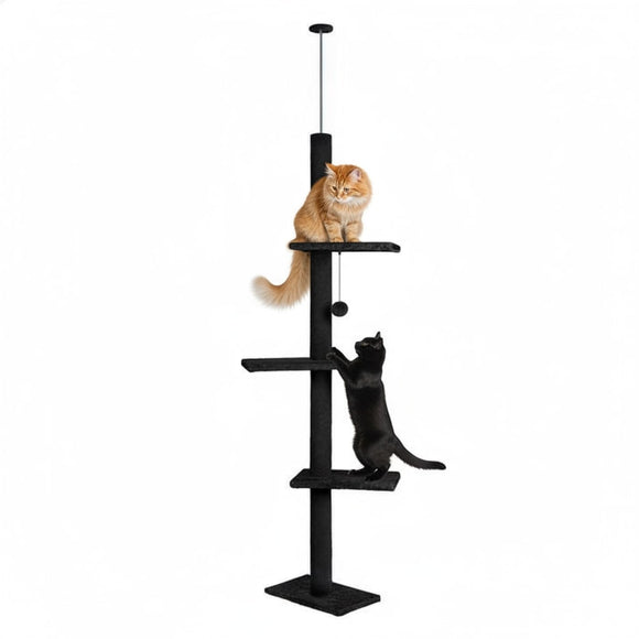 CARLA HOME Floor to Ceiling Cat Tree Tower with Adjustable Height 230 - 286cm for Indoor Cats (Black) - RnR Galore