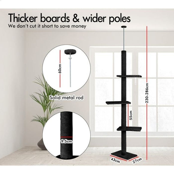 CARLA HOME Floor to Ceiling Cat Tree Tower with Adjustable Height 230 - 286cm for Indoor Cats (Black) - RnR Galore