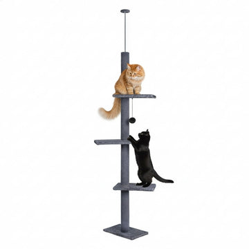 CARLA HOME Floor to Ceiling Cat Tree Tower with Adjustable Height 230 - 286cm for Indoor Cats (Grey) - RnR Galore