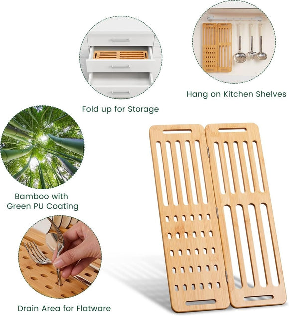 CARLA HOME Foldable Bamboo Dish Drying Rack for Kitchen - RnR Galore