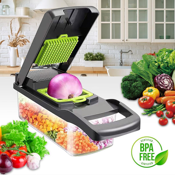 CARLA HOME Multifunctional Mandoline Vegetable Chopper 16 - in - 1 with Stainless Steel Blades, Storage Container & Hand Guard for Fruits & Veggies - RnR Galore