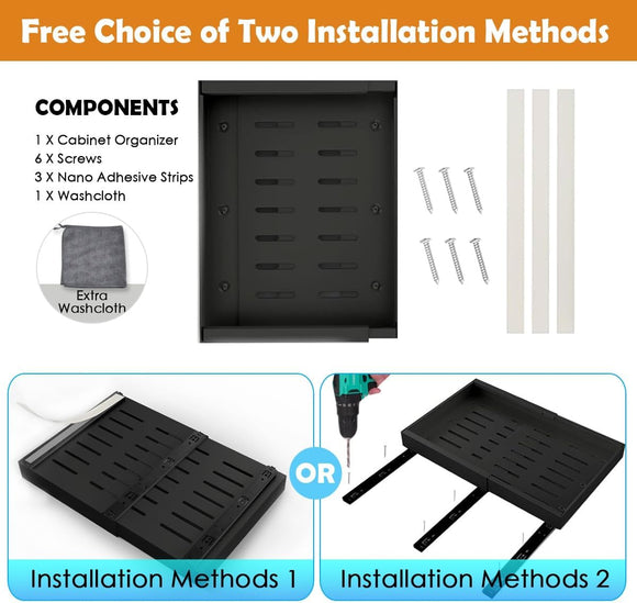 CARLA HOME Pack Pull Out Cabinet Organizer Expandable for Cabinets with Adjustable Slide Out Shelves and Easy Installation (Black) - RnR Galore