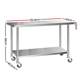 Cefito 430 Stainless Steel Kitchen Benches Work Bench Food Prep Table with Wheels 1524MM x 610MM - RnR Galore