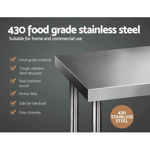 Cefito 610 x 1829mm Commercial Stainless Steel Kitchen Bench - RnR Galore