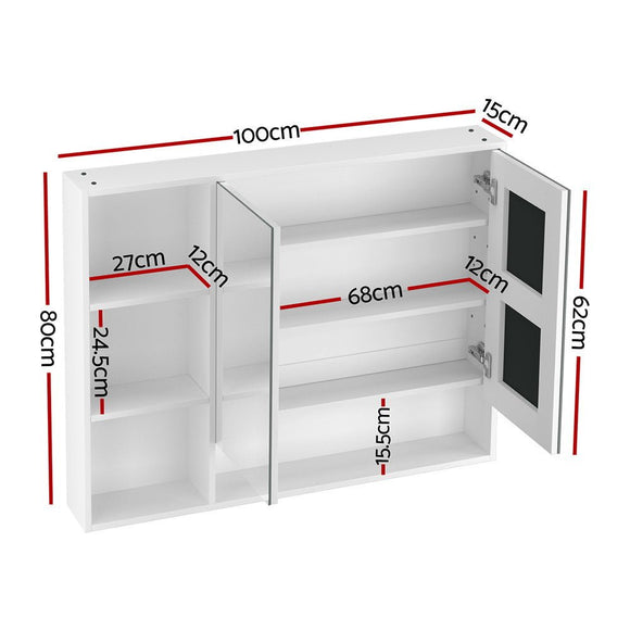 Cefito Bathroom Mirror Cabinet 100CM Vanity Medicine Wall Mounted Storage White - RnR Galore