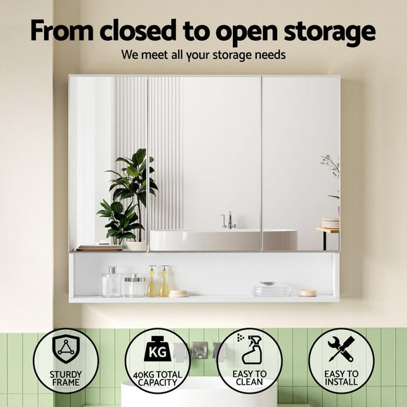 Cefito Bathroom Mirror Cabinet Medicine Adjustable Shelves Wall Hung 900x750mm White - RnR Galore