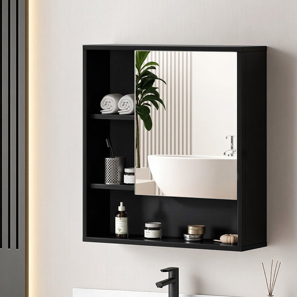 Cefito Bathroom Mirror Cabinet Mirrored Medicine Adjustable Shelf Wall Mounted 560mm Black - RnR Galore