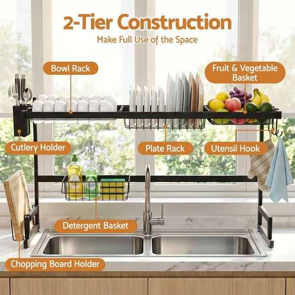 Cefito Dish Drying Rack for Kitchen Storage Organisation Kitchen Sink Organiser Dish Drainer - RnR Galore