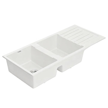 Cefito Kitchen Sink 116x50cm Granite Stone Sink Double Bowl White - RnR Galore